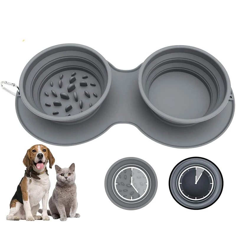 Silicone collapsible dog bowl Portable outdoor travel Slow Feeder Adjustable Non-skid Food Water Pet Puppy Bowl Safe Nontoxic