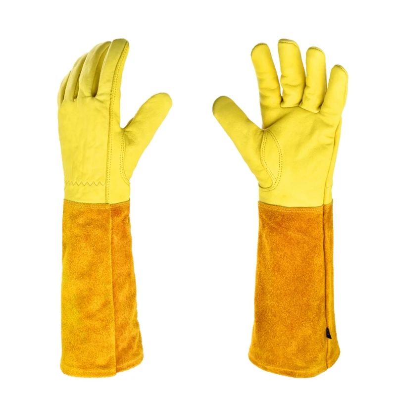 Long Sleeve Leather Gardening Gloves Puncture Resistant Breathable Leather Gauntlet Rose Pruning Floral Gauntlet