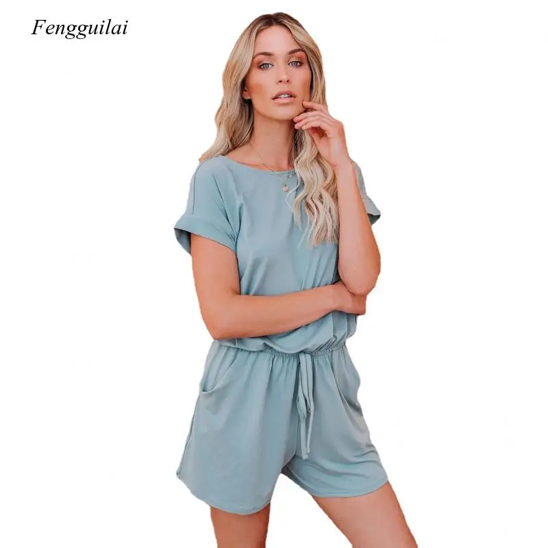 2021 New Back Lace Up Casual Fashion Short Sleeve Shorts and Top Two Pieces Set for Women