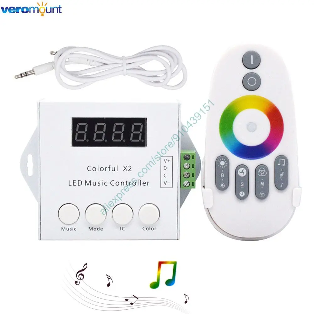 

Colorful X2 LED Music Controller DC5-24V RF Wireless Remote 1000 Pixels for WS2812B WS2811 WS2813 USC1903 LED Strip Modules