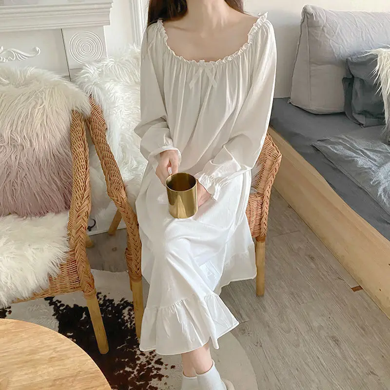 Camisones de mujer encantadores ropa de dormir pura de moda básica Ulzzang Baggy Maiden Estilo Princesa Sweetie otoño ropa de casa femenina Popular