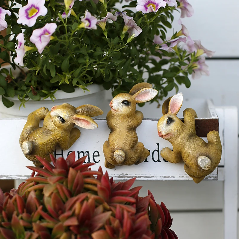 3Pcs Garden creative animal pots hanging rabbit decoration courtyard balcony layout flower pots fish tank bunny pendant ornament