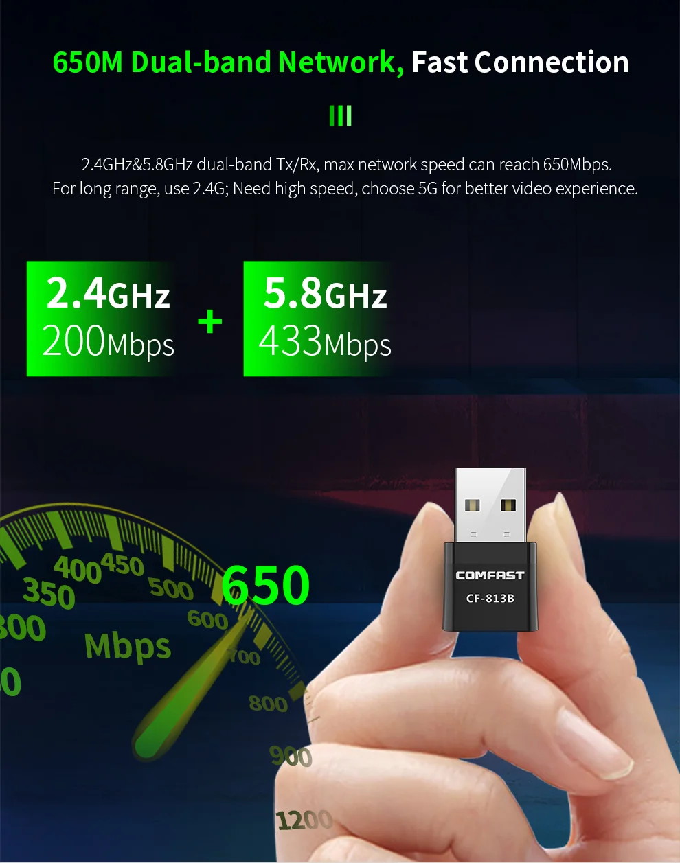 Беспроводная сетевая карта 2 в 1, 650 Мбит/с, с поддержкой Wi-Fi и Bluetooth