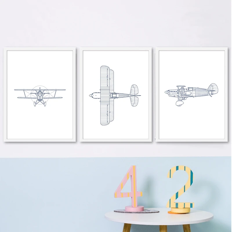 Airplane Prints Boys Nursery Decor Boy Kid Gift Navy Blue Airplane Poster Kids Room Wall Art Canvas Painting Children Decoration