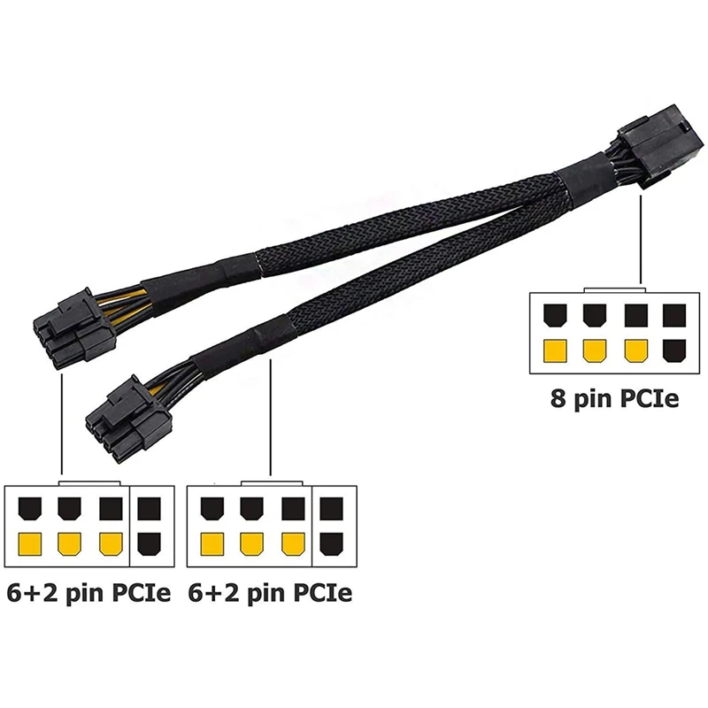 J&D Lot De 2 Câbles Alimentation PCIe 6 Pin Femelle Vers 2x 6 Pin Mâle – 20 Cm – Pour Cartes Graphiques