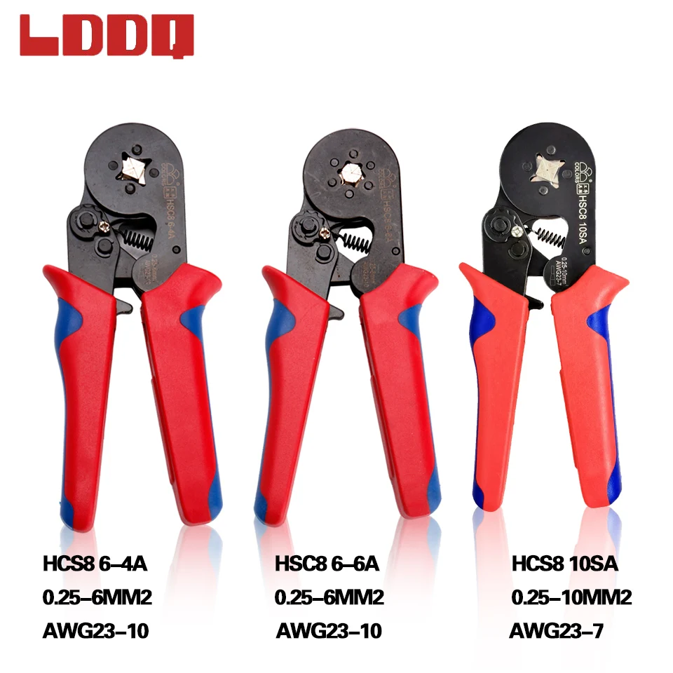 Alicate de ferramenta de friso terminal tubular ldq hsc8 6-4a/6-6a/10sa alicate de friso autoajustável ferramenta manual 0.25-10mm2 23-7 awg