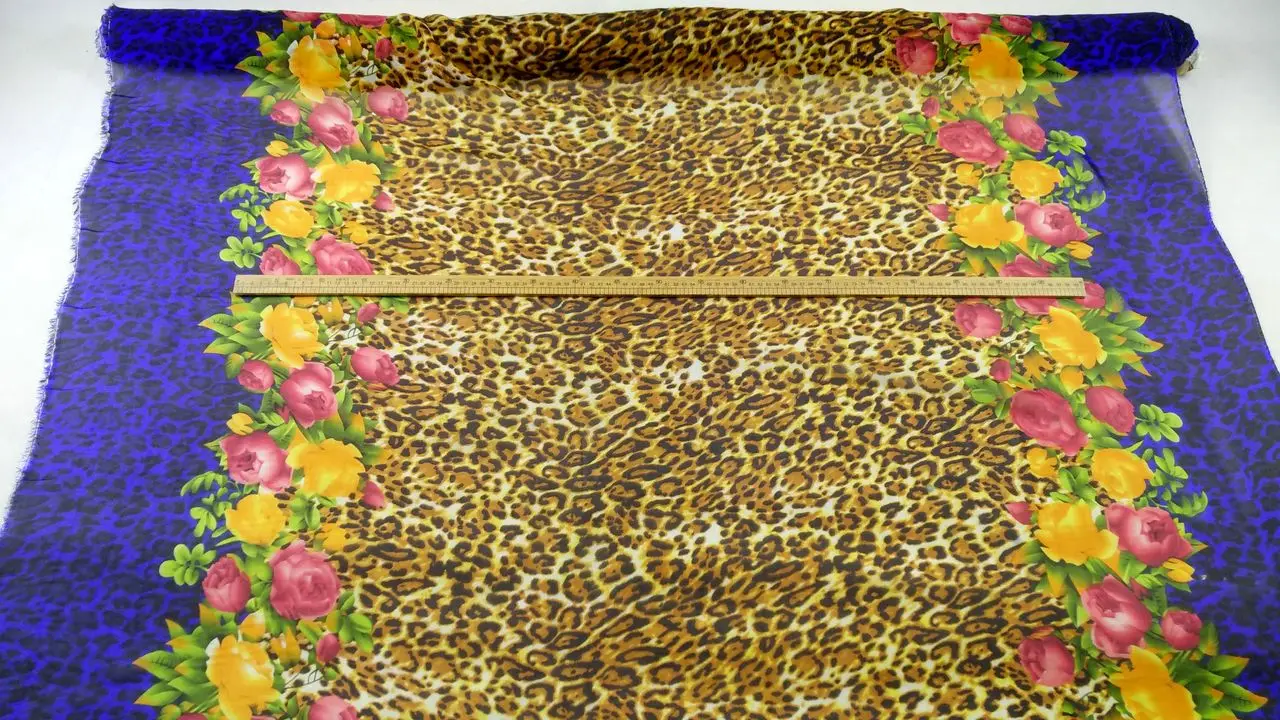 Pure Natural Silk Fabric Leopard Flowers Prints Super Thin 100% Mulberry Silk Chiffon Fabric Textile For Dress Cloth Scarf Telas