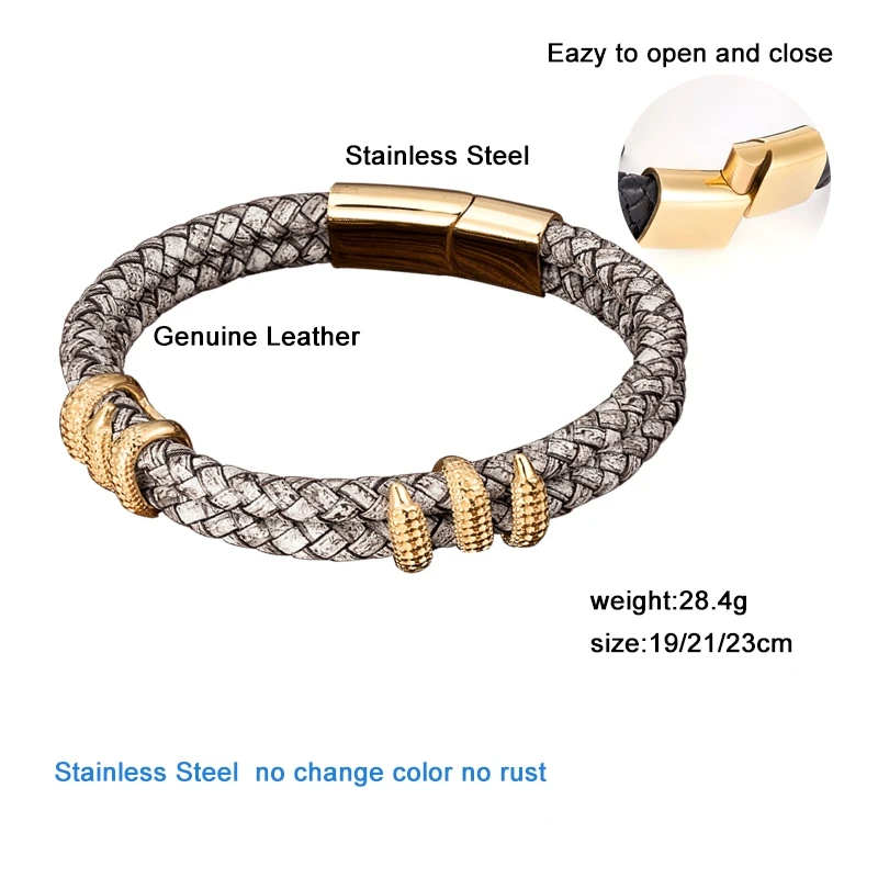 MKENDN Gothic Männer Vintage Grau Geflochtene Echtes Leder Armband Dragon Claw Homme Femme Armbänder Handgemachten Schmuck Pulseras – Detail 8