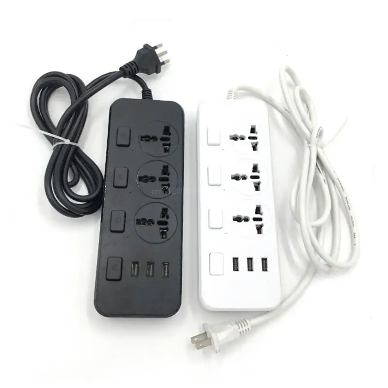 5V2.1A US/UK/EU Power Strip Surge Protector with 3 USB Extension Ports & 3 Outlets Socket Adapter Fast Charging