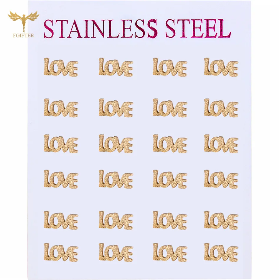 12 Pairs Lot LOVE Earrings Men Women Couple Jewelry Frosted Gold Color Stainless Steel Earrings Small Letter Word Ear Studs