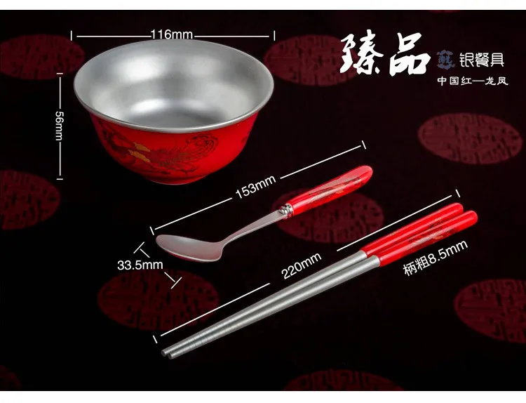 999 pure silver bowl chopsticks spoon three sets of children adults home rice bowl sterling silver cutlery set