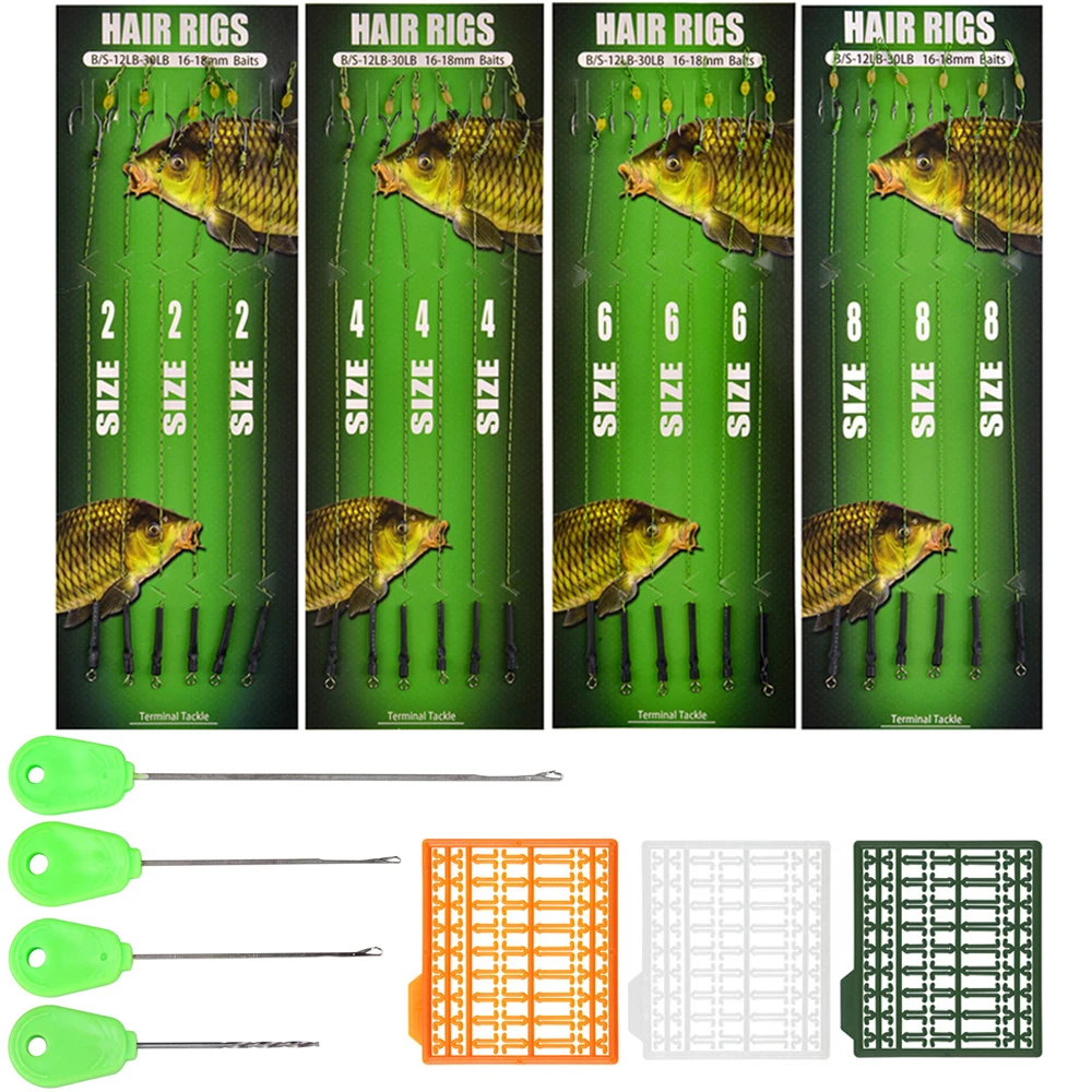 

31Pcs Carp Fishing Rig Ready Making Hook Set 2/4/6/8# with Boilies Bait Stops Baiting Needle Terminal Carp fishing Tackle Kit