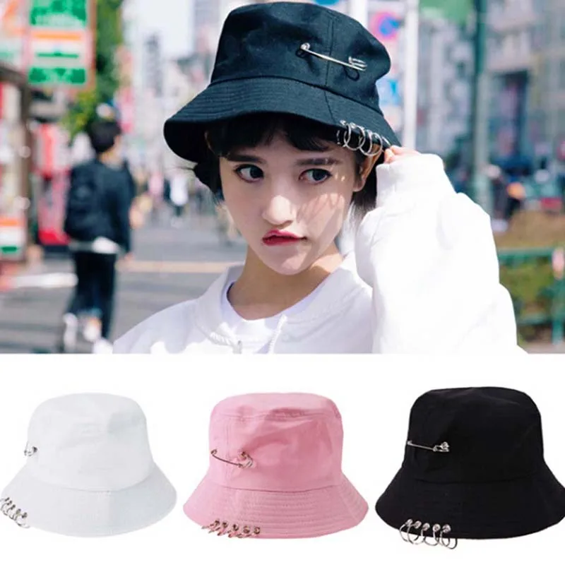 1PC Unisex Women Men Bucket Hat Pin Rings Sunhat Caps Summer Hats Maple Leaf Fisherman Hat Double-sided Wearable Pink Color New