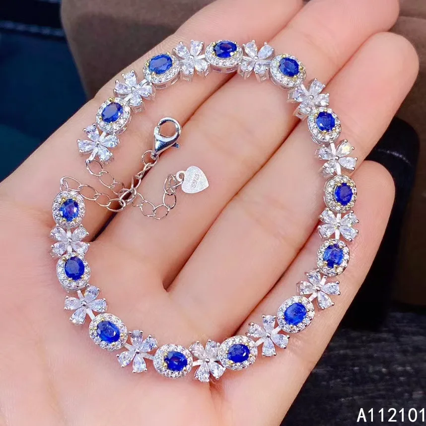 

KJJEAXCMY fine jewelry S925 sterling silver inlaid natural sapphire Girl new noble hand Bracelet Support test Chinese style