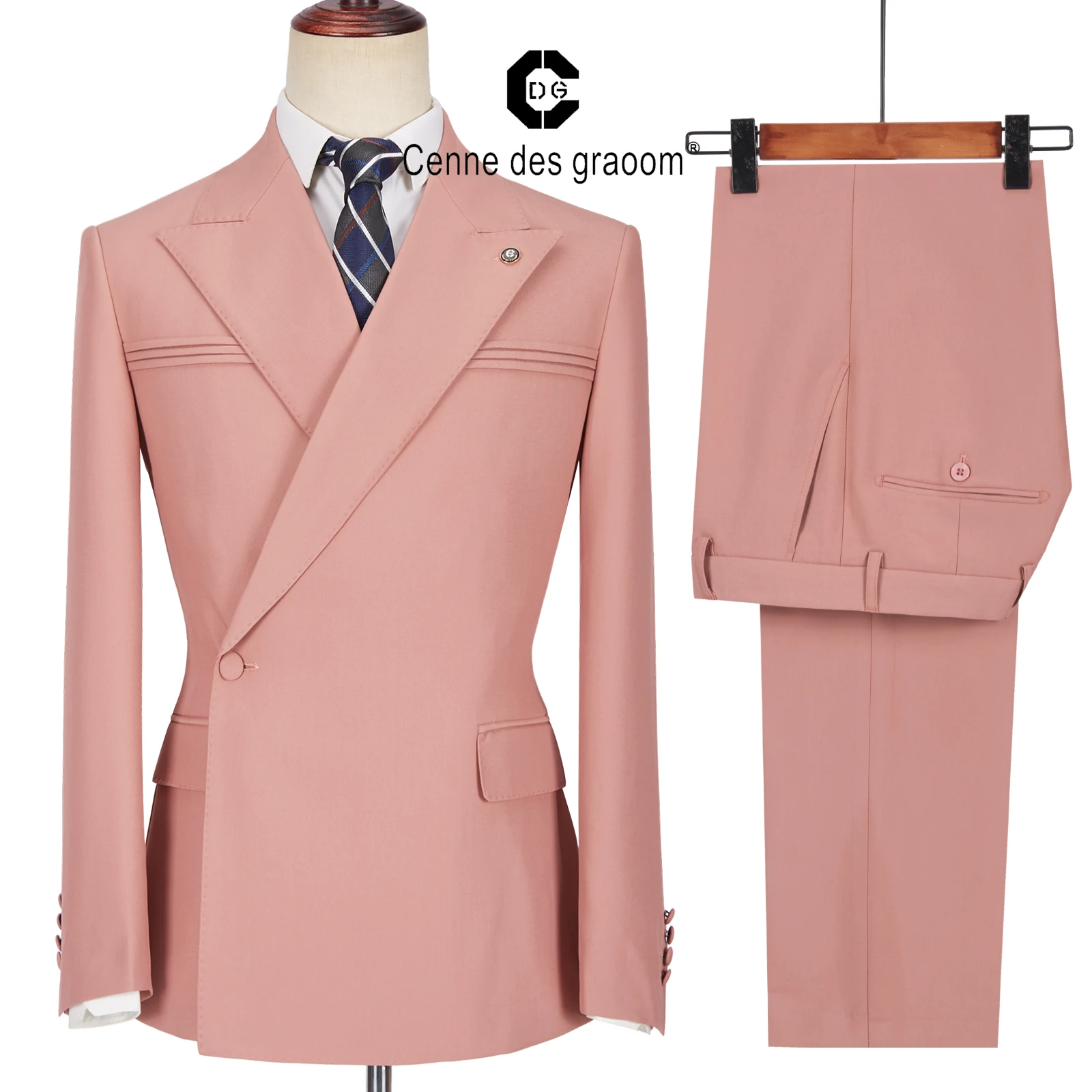 

Cenne Des Graoom Men's Suits One Button Double Breasted Pink Tailor-Made Blazer Pants Business Causal Party Singer Groom Wedding