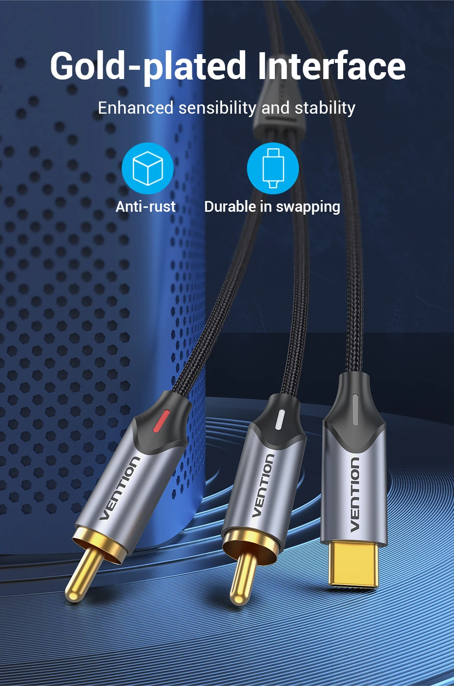 Tions USB C zu RCA Audio Kabel Typ C zu 2 RCA Kabel für Lautsprecher Verstärker Huawei Xiaomi Laptop 1m 2m 3m USB C Splitter RCA Y – Detail 10