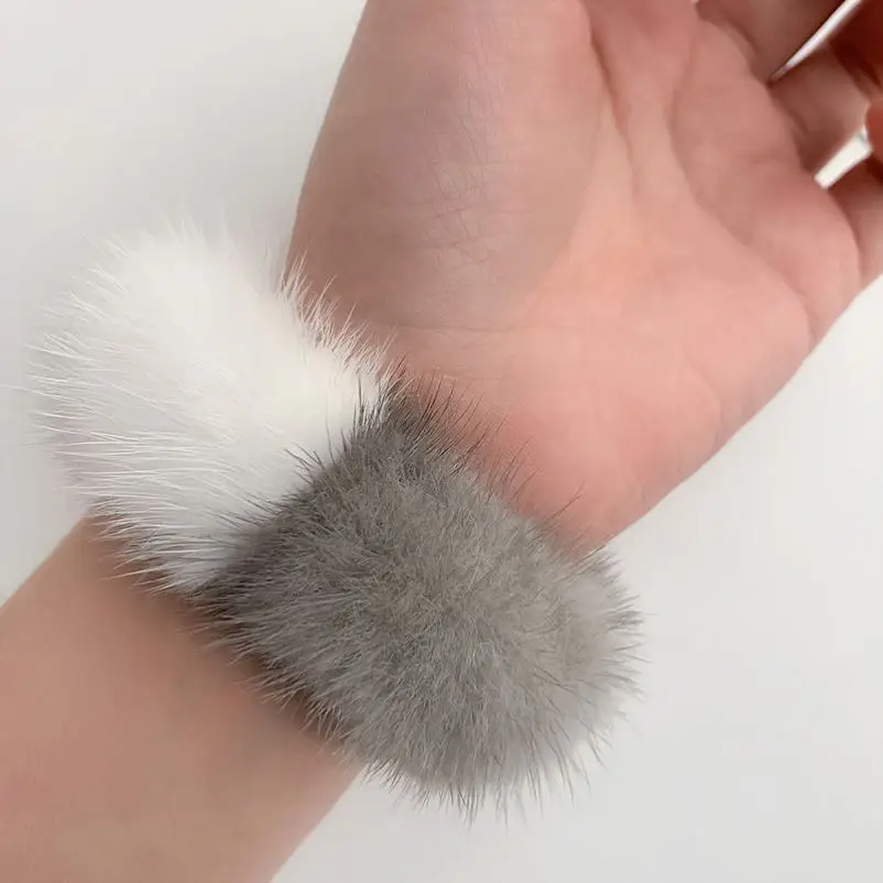 Classic Real Mink Fur Hair Scrunchies Girls\' Hair Ring Fashion Fur Headband