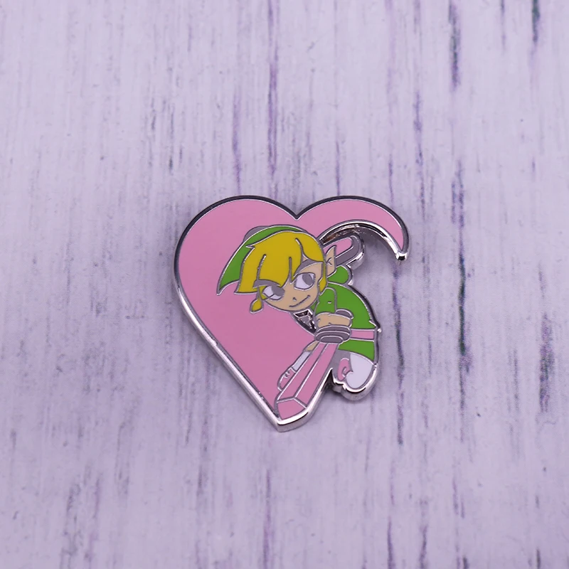 Link With Sword Lapel Pin Heart-shaped Enamel Brooch Badge