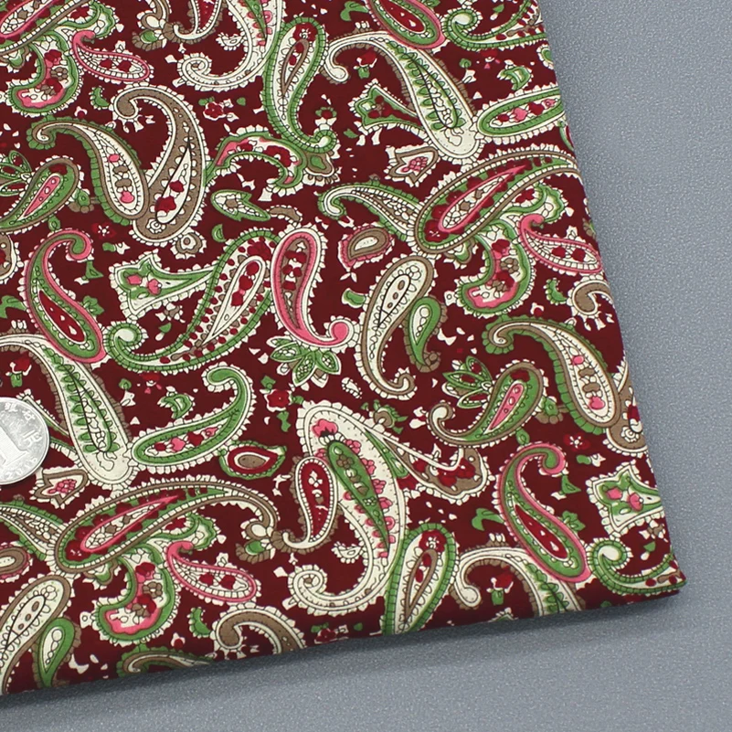 Ethnic Paisley Style Cashew Print Cloth Flower Floral Cotton Poplin DIY Handmade Fabric By Half Meter