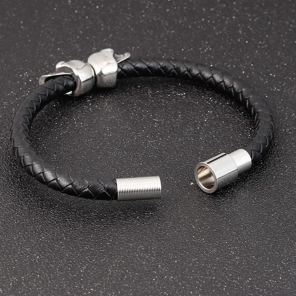 Hyperbole Men Jewelry Black Braided Leather Bracelets Stainless Steel Leahter Bracelets Cool Skull Bracelets Men Bracelet