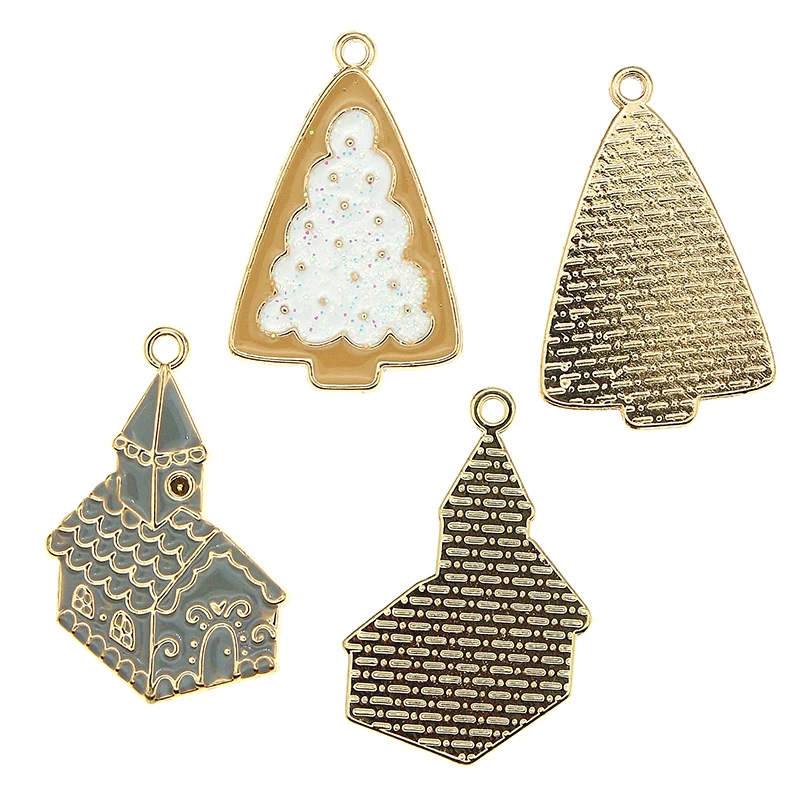 5Pcs 18*29Mm Enamel Kerstboom Huis Bedels Voor Diy Maken Hangers Kettingen Oorbellen Armbanden Handgemaakte Sieraden bevindingen