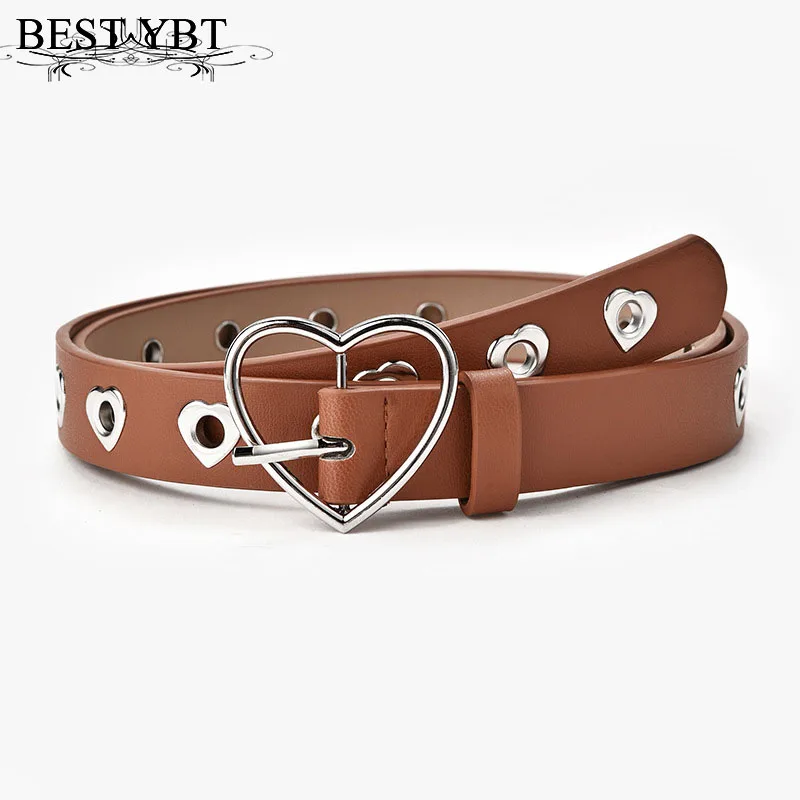 Best YBT Imitation Leather Women\'s Belt Alloy Pin Heart Buckle Belt Creative Decorative Fashion Women\'s Belts For Jeans