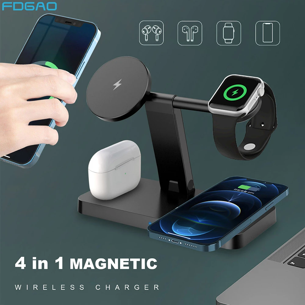 4 in 1 Magnetic Wireless Charger for iPhone 13 12 Pro Max Mini Chargers For Apple Watch 7 6 SE Airpods Pro 3 Fast Charging Stand