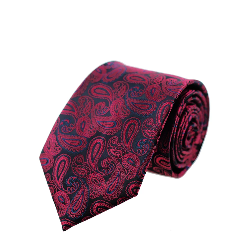 Corbata de moda para hombre, corbata de boda de 8cm, accesorios de la camisa a rayas con cuadros, flor de Cachemira, color burdeos, regalo