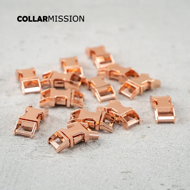 

50pcs/lot Retailing release buckle 10mm strap webbing DIY pet collar part security lock plated metal buckle Rose Gold CK10M