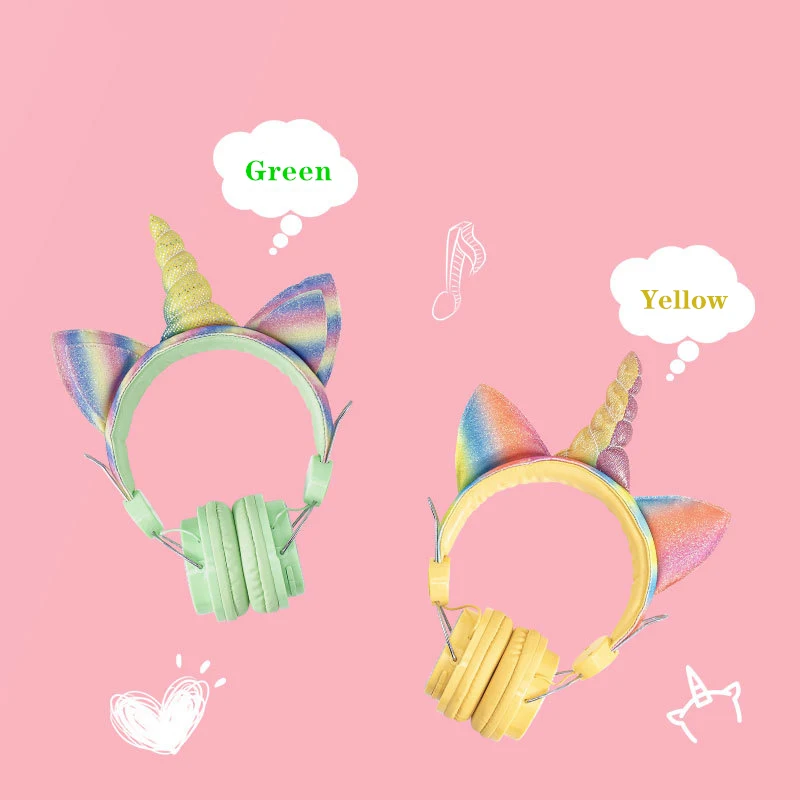 Cute Unicorn Headset Cat Ear Kids Headphones with Microphone Music Stereo Bluetooth 5.0 Earphones for PC Phone Child Headset