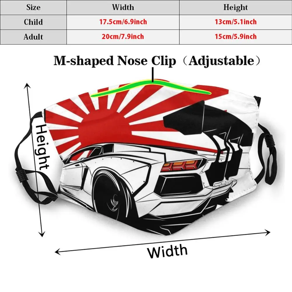 Maschera per bocca antipolvere con filtro lavabile con stampa a toro largo V12 V8 V10 R8 Rs Liberty Walk germania giappone Motor Automotive Vector Car