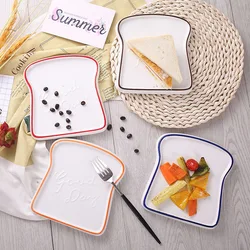 Ceramic Plate Breakfast Dishes Toast Shaped Bread Plates Salad Fruit Snack Dessert Tray Cute Household Tableware