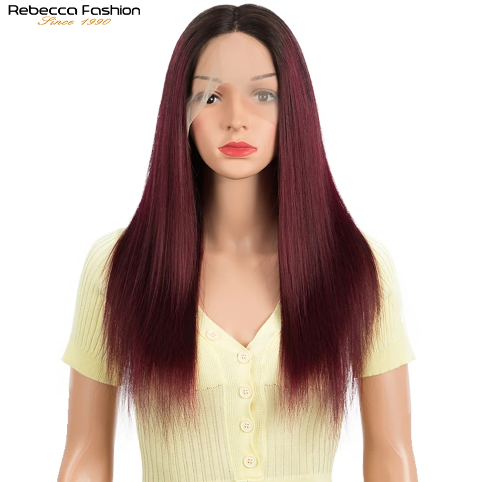 Peruvian 99J Bob Straight Hair 13X1 Lace Front Wig Human Hair Wigs Ombre Red Burgundy Pre-Plucked Remy Human Hair Deep Part Wig