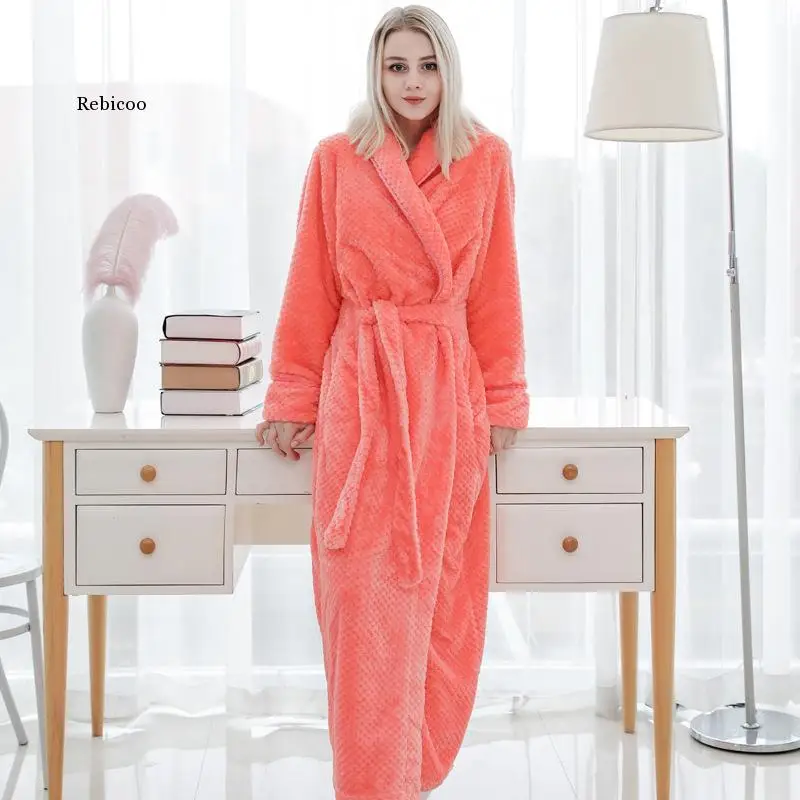 

Thick Warm Winter Bathrobe Women Soft As Silk Extra Long Kimono Bath Robe Girl Dressing Gown for Women Flannel Robes