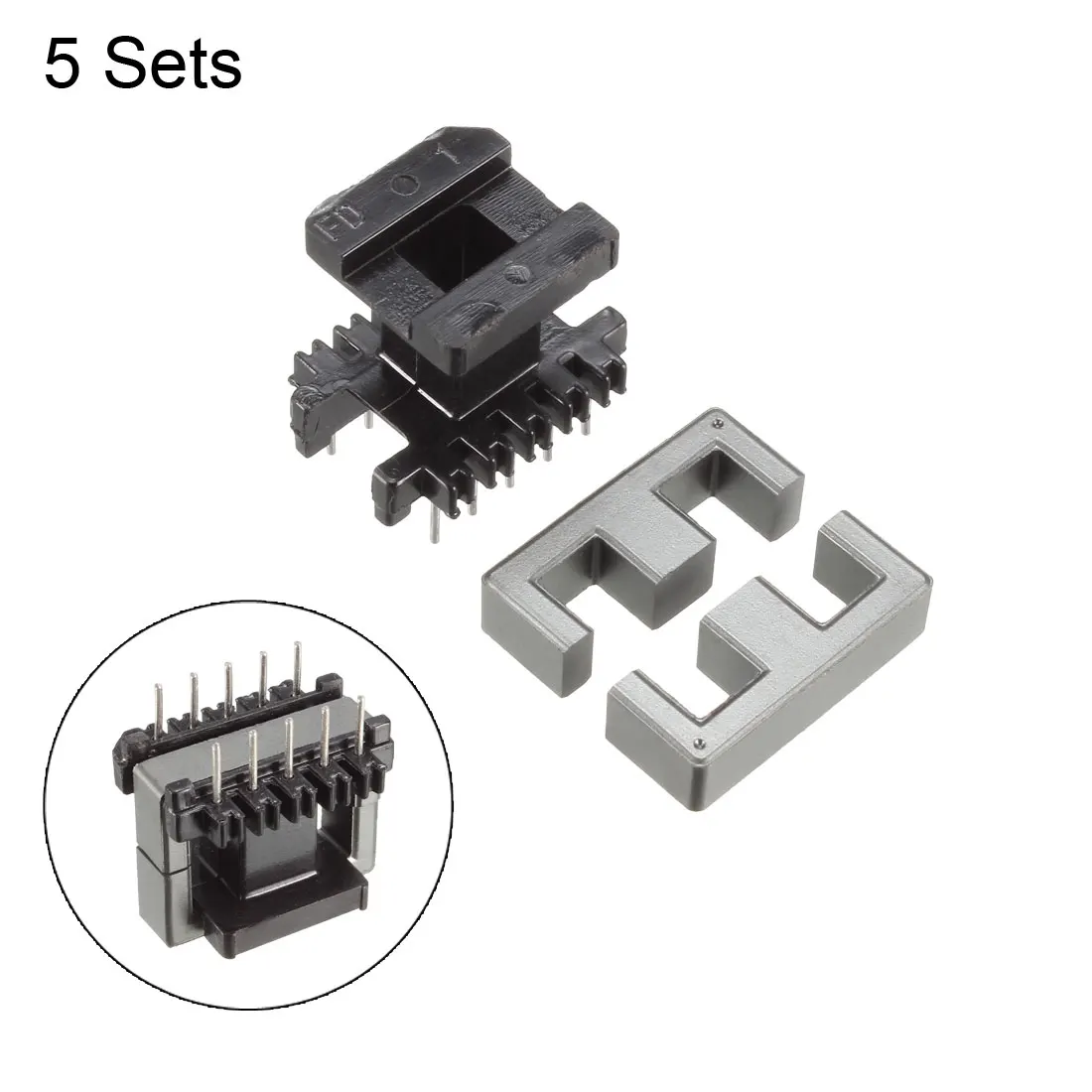 Uxcell 5Sets EE25 5 with 5pin Transformer Bobbin PC40 Ferrite Core Vertical 10 Ferrite Halves and 5 Bobbin