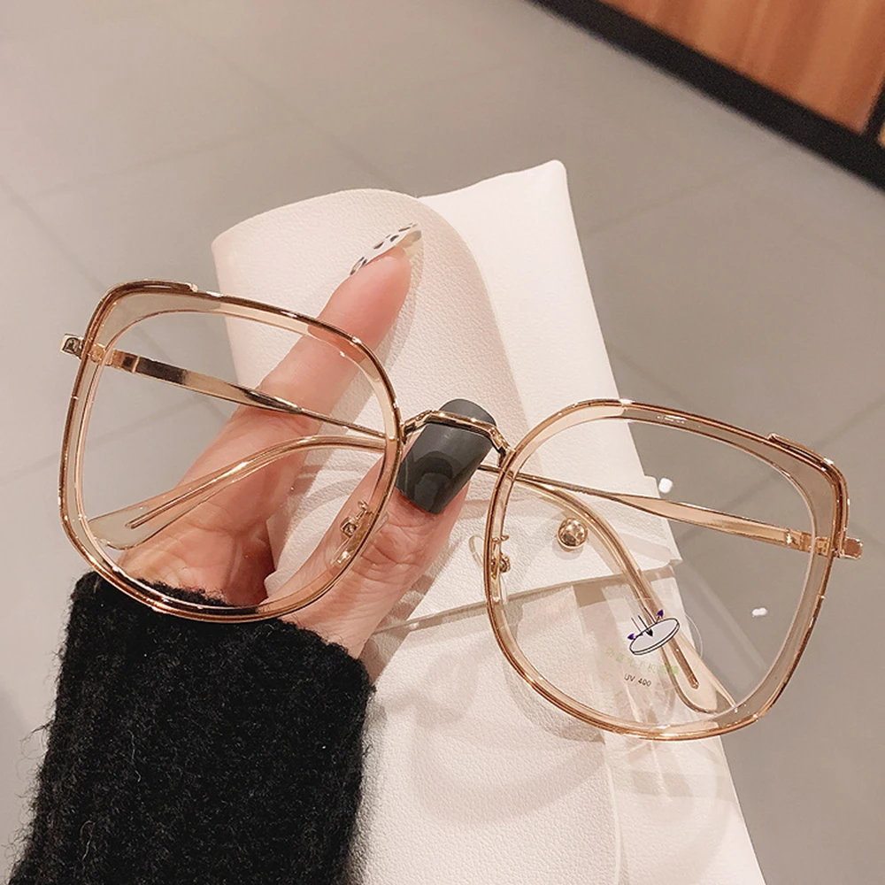 2022 New Fashion Oversized Square Women Glasses Frame Vintage Clear Anti-Blu-Ray Eyewear Men Optical Pink Frame Computer Goggle