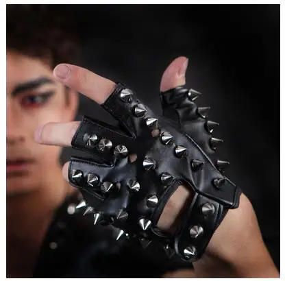 Half-finger Gloves Spikes Rivet Pumk Mitten A pair Performance Pointed Pu Leather Men