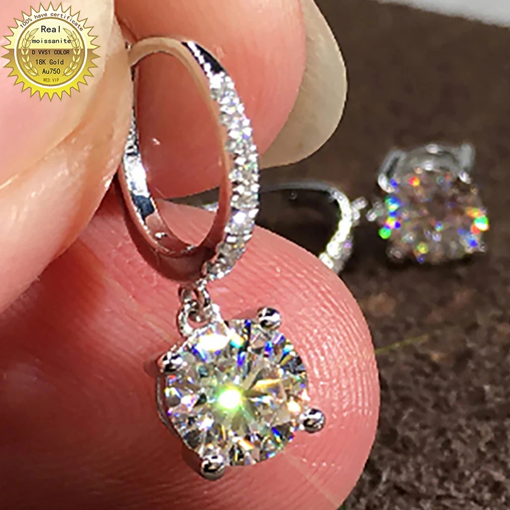 

10K Au417 White Gold Women Drop Clip Hoop Earrings DVVS Moissanite Diamonds 0.5 1 2 3 Carat Round Wedding Party Engagement