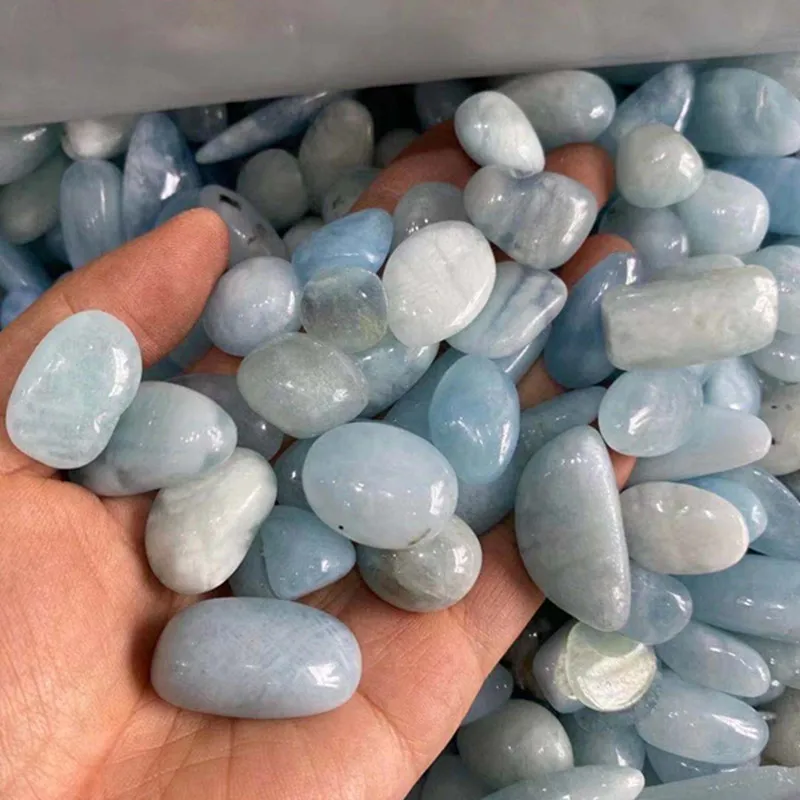 Natural Aquamarine Tumbled Stone Polished sky blue healing gemstone crystal for decoration