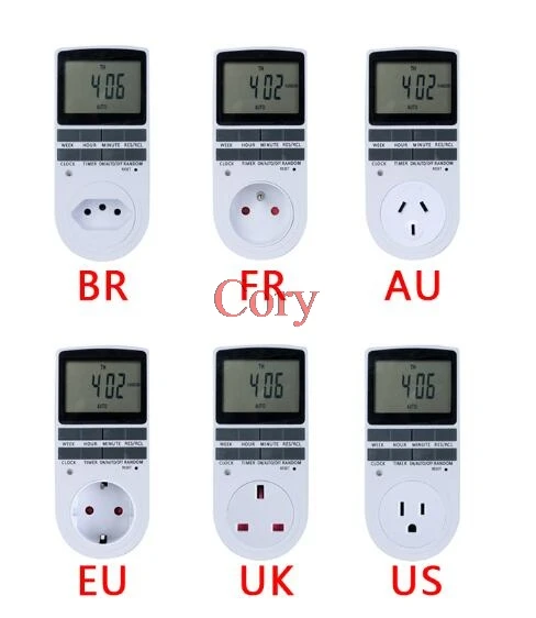 1PC Electronic Digital Timer Switch With Random 24 Hour Cyclic EU UK AU US Plug Kitchen Outlet Programmable Timing Socket 220V