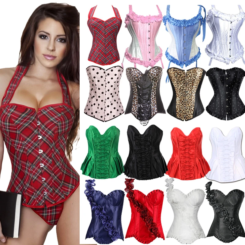 

Sexy Corsets Top Women Gothic Clothing Burlesque Steampunk Bustier Corset Overbust Black White Red Green Lace Up Shapers Binders