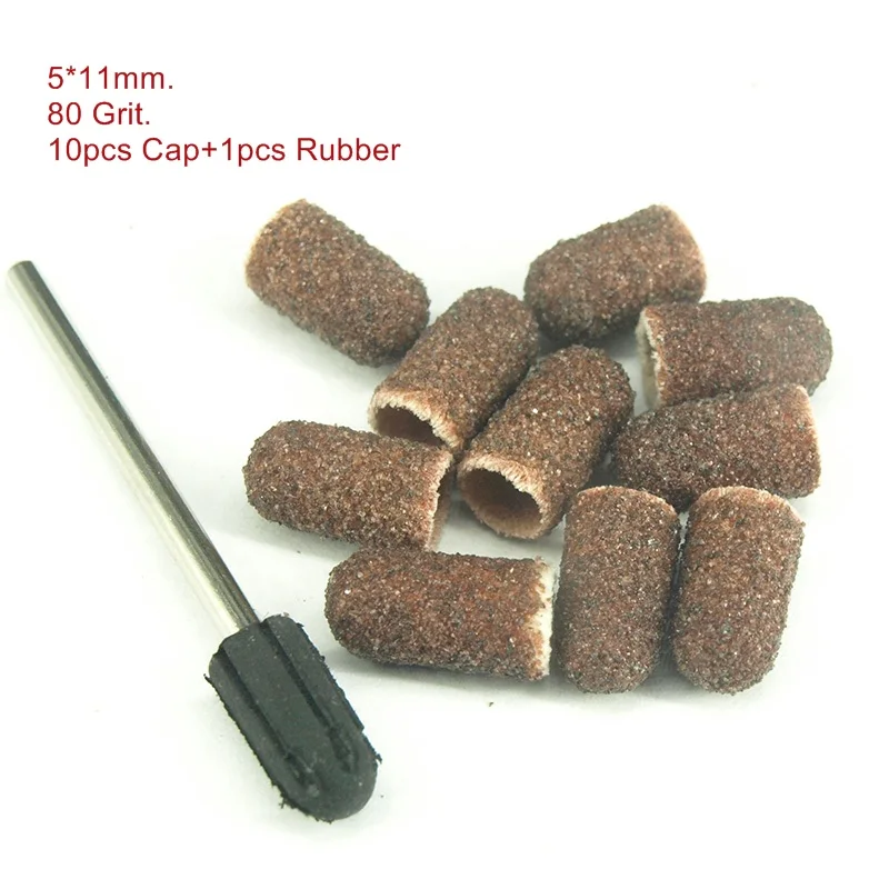 

5*7mm 10pcs Sanding Bands Block Caps + Rubber Mandrel Grip Manicure Pedicure Tools Electric Nail Drill Polishing Accessories