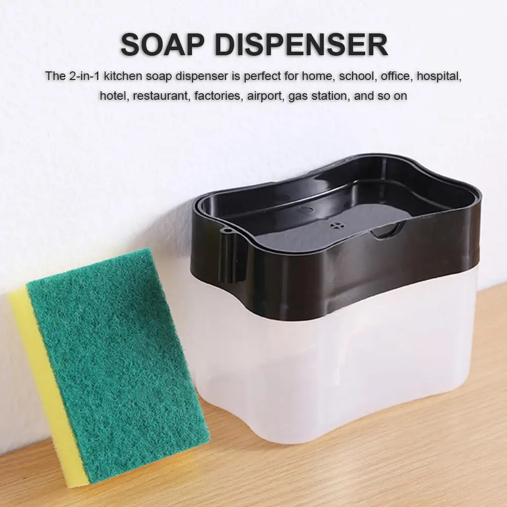 2 In 1 Soap Pump Dispenser With Sponge Holder Liquid Dispenser Container Hand Press Soap Organizer Kitchen Cleaner Tools