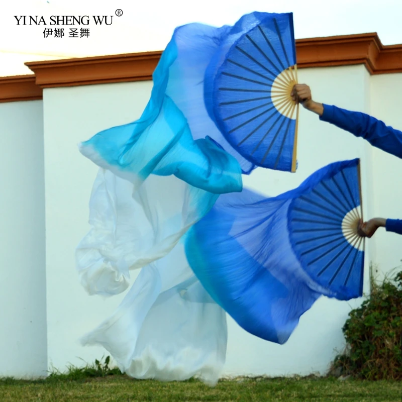 Unisex 100% Reale/Imitazione di Seta Danza Del Ventre Ventole Ventole A Mano A Mano Di Seta Tinto A Mano Danza Del Ventre Cinese di Ballo Velo ventilatore 180x90cm