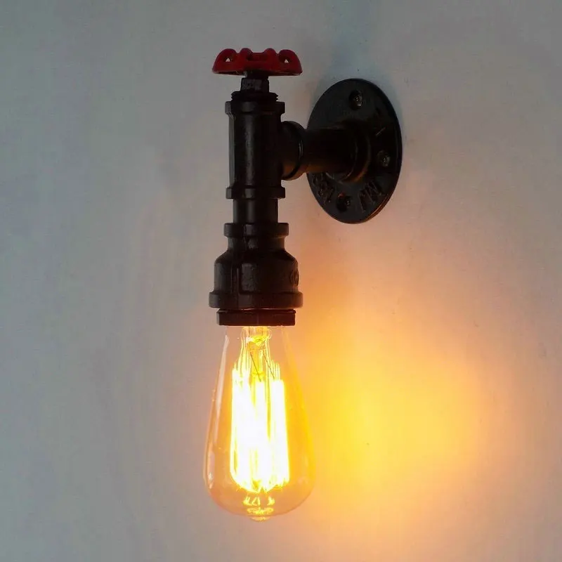 E27 Simple Water Pipe Small Wall Lamp American Industrial Style Retro Wall Lamp Bedside Lamp Attic Restaurant Bar Aisle LampsBra
