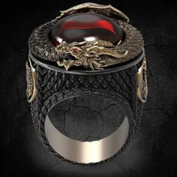 The new best-selling jewelry two-color retro domineered carving dragon ring set zircon ring  wedding  halloween  rings for men
