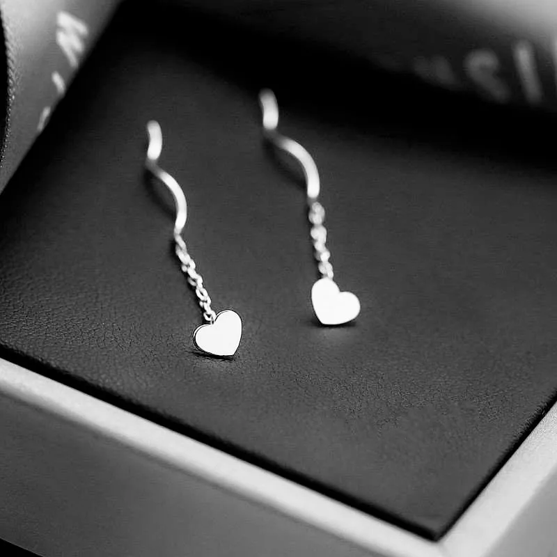 925 Sterling Silver Tassel Heart Earring boucle d'oreille Long Drop Earring for Women Fashion Jewelry Dropshipping eh1454