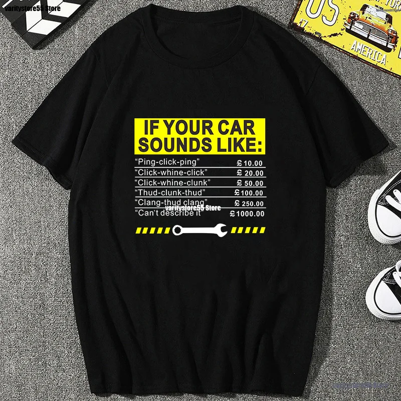 Mechanic T Shirts Men Car Fix Engineer Screw Wrench Graphic Tee If Your Car Sounds Like, Mens Funny Custom Cotton T-Shirt