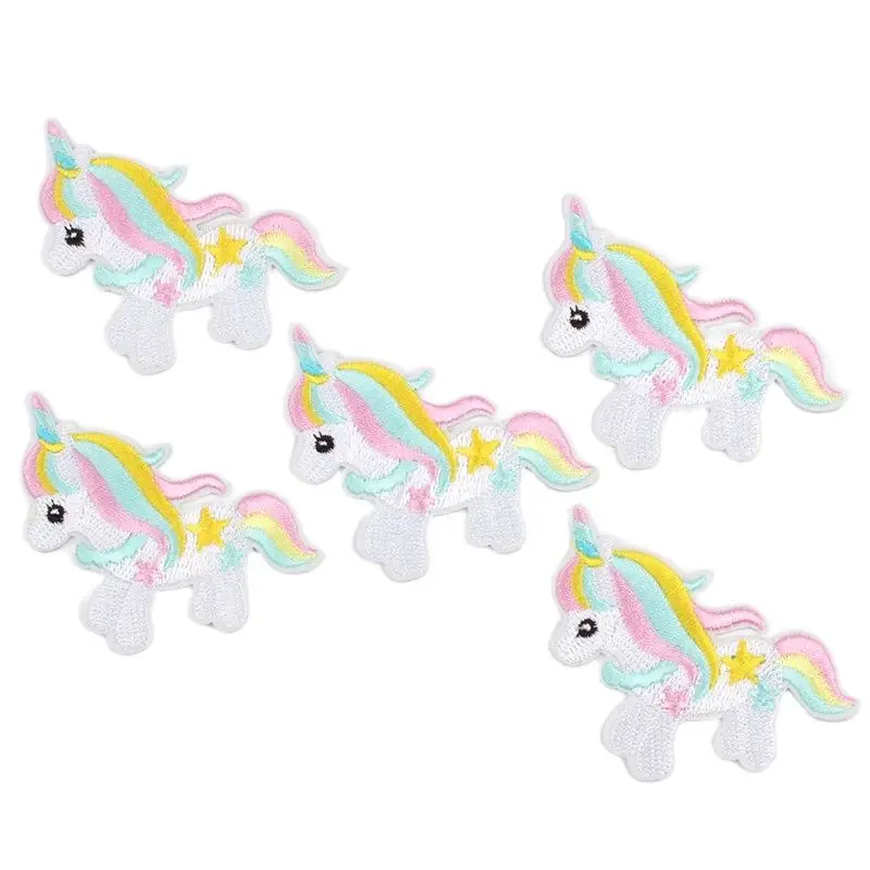 5pcs New Cartoon Unicorn Patches Iron On Embroidery Animal Stickers DIY Garments Badge Sew On Bags Pants Decoration Appliques