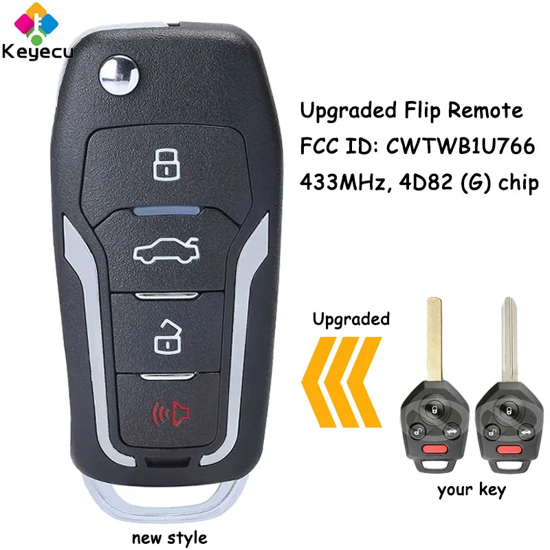 

KEYECU Upgraded Flip Remote Car Key With 4 Buttons 433MHz 4D82 Chip for Subaru Forester Impreza 2012-2017 Fob FCC ID: CWTWB1U766